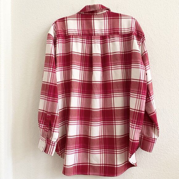 H&M Women's Button Down Red Shirt Size Medium Long‎ Sleeve Plaid Top Blouse - Picture 6 of 10